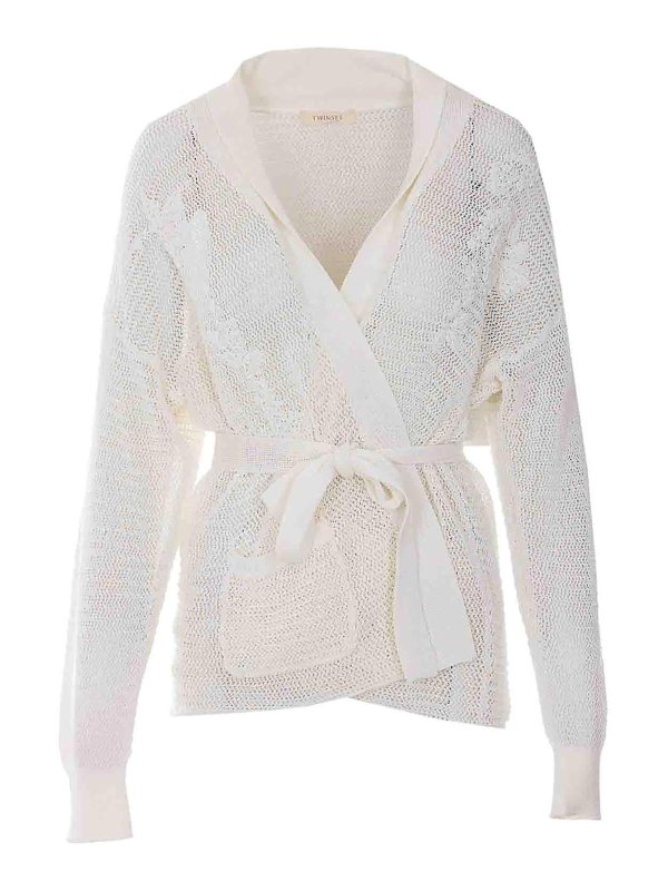 TWINSET: cardigans - White Knitted Cardigan