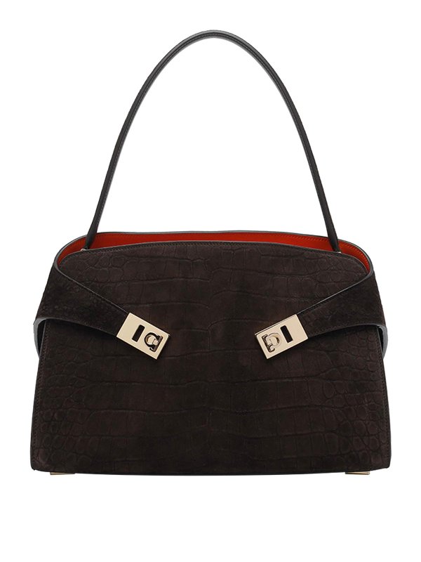 FERRAGAMO: shoulder bags - Brown Small Hug Shoulder Bag