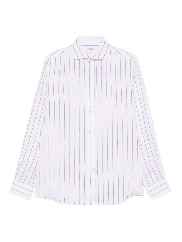 BRUNELLO CUCINELLI: shirts - Stripe Linen Easy Fit Shirt