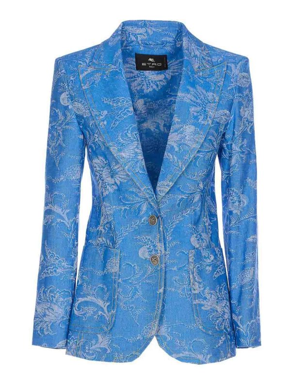 ETRO: denim jacket - Fitted Denim Jacket With Peak Lapels