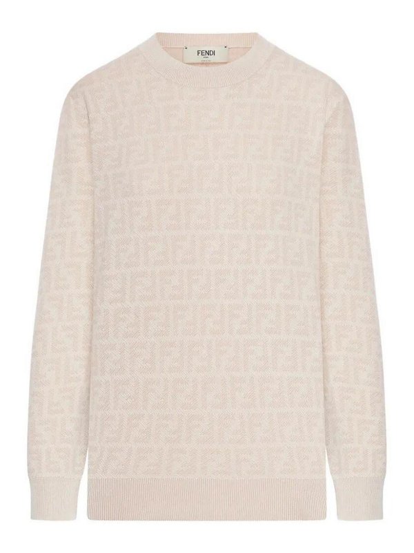 FENDI: crew necks - `Ff` Knit Denim Sweater