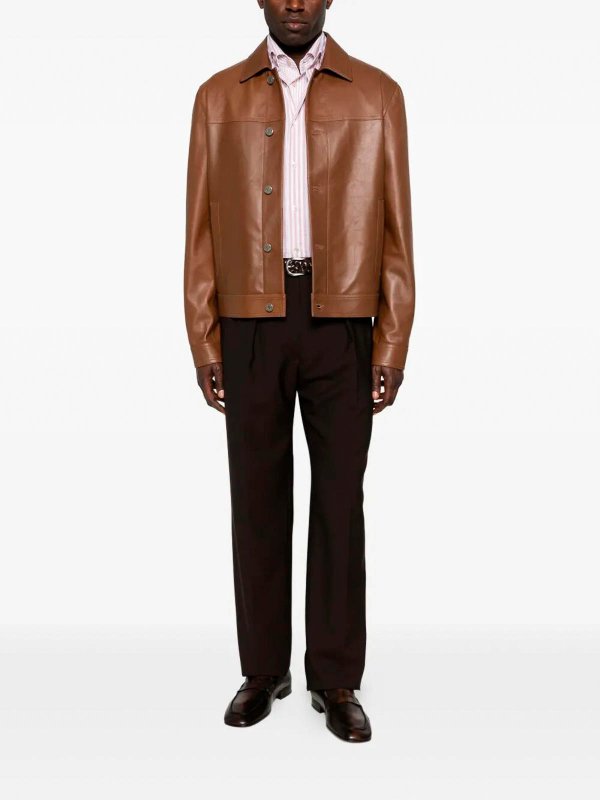 JACOB COHEN: leather jacket online - `Trucker` Leather Jacket