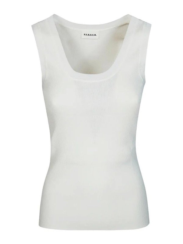 P.A.R.O.S.H.: Strickpullover mit Rundhalsausschnitt - Rundhalspullover - Weiß