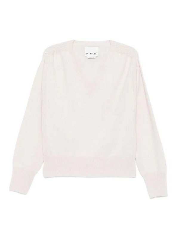 SA SU PHI: Strickpullover mit V-Ausschnitt - V-Pullover - Nude