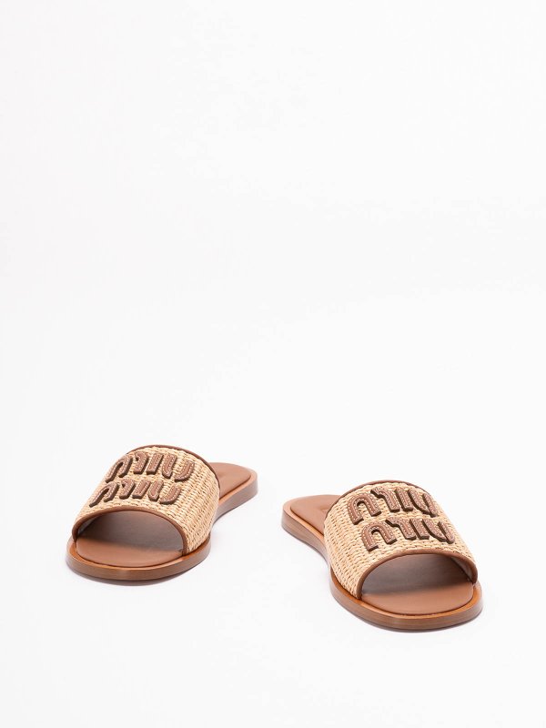 MIU MIU: sandals online - Raffia-Effect Woven Fabric Slides