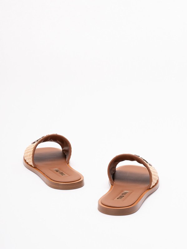 The Best Shops MIU MIU: sandals - Raffia-Effect Woven Fabric Slides