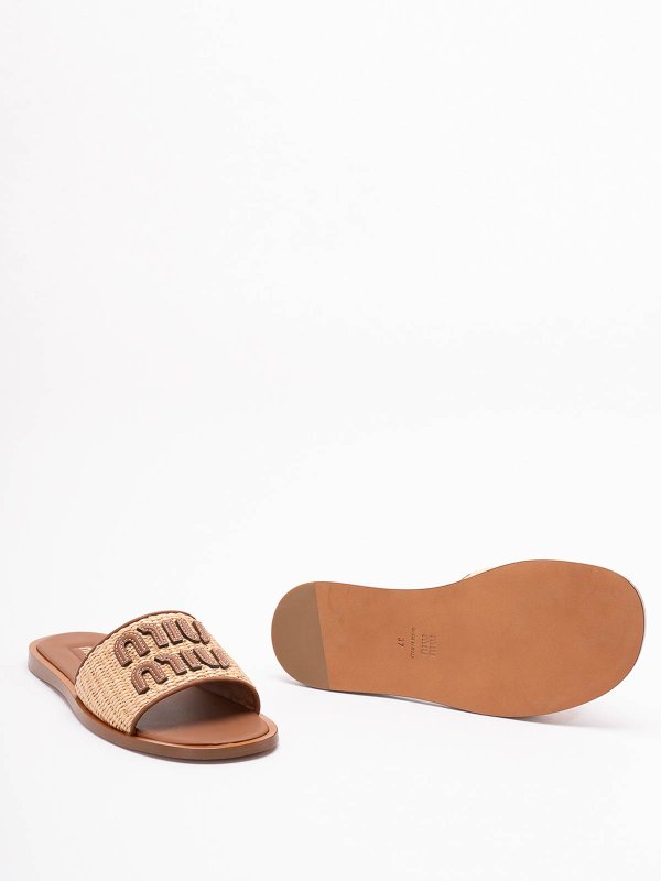 Raffia-Effect Woven Fabric Slides shop online: MIU MIU