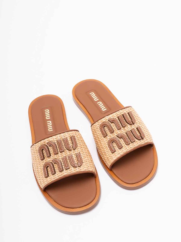 MIU MIU buy online Raffia-Effect Woven Fabric Slides