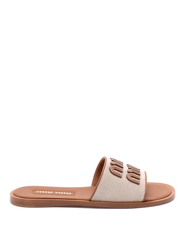 MIU MIU: sandals - Canvas And Leather Slides