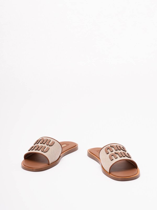 MIU MIU: sandals online - Canvas And Leather Slides