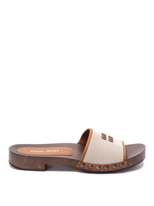 MIU MIU: mules shoes - Canvas And Leather Clogs