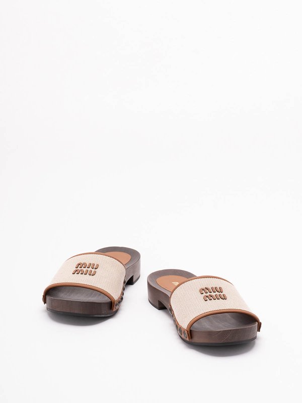 MIU MIU: mules shoes online - Canvas And Leather Clogs
