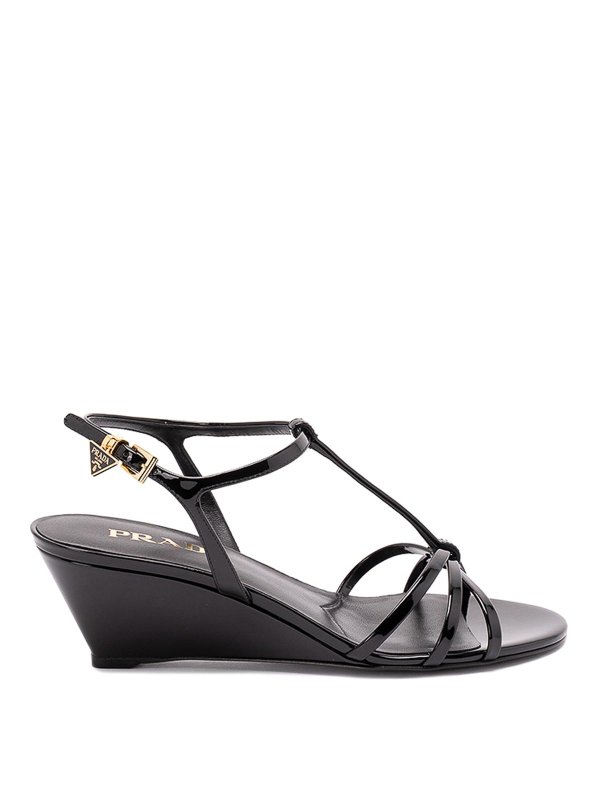 PRADA: sandals - Patent Leather Wedge Sandals