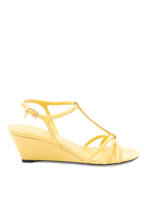 PRADA: sandals - Patent Leather Wedge Sandals