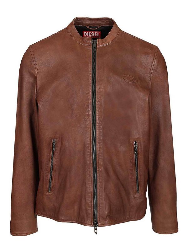 DIESEL: レザージャケット - レザージャケット - ブラウン