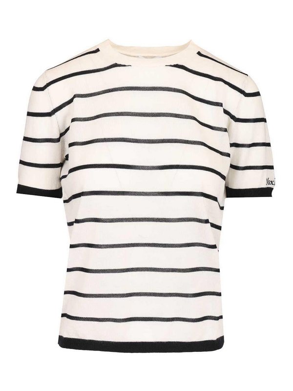 Max Mara: Strickpullover mit Rundhalsausschnitt - Rundhalspullover - Weiß