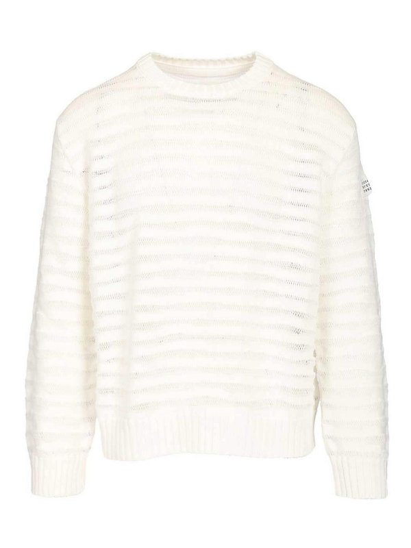 MM6 MAISON MARGIELA: Strickpullover mit Rundhalsausschnitt - Rundhalspullover - Weiß