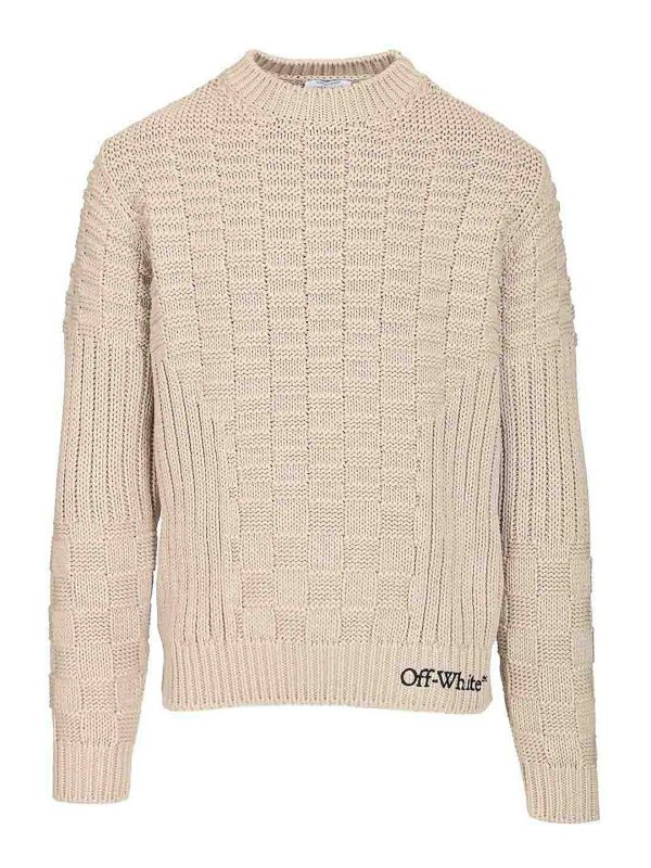 OFF-WHITE: Strickpullover mit Rundhalsausschnitt - Rundhalspullover - Beige