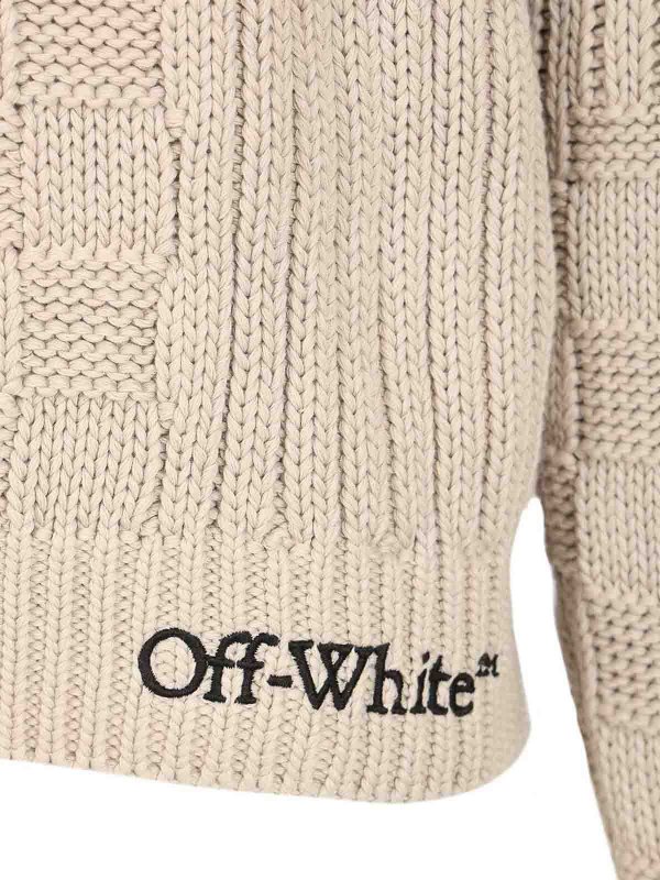 The Best Shops OFF-WHITE: Strickpullover mit Rundhalsausschnitt - Rundhalspullover - Beige