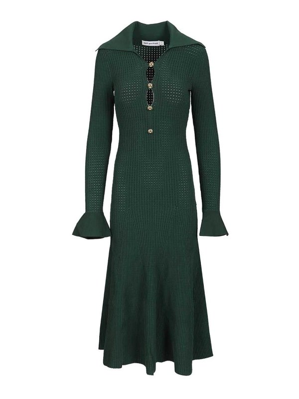 Self Portrait: Knielange Kleider - Knielanges Kleid - Grün