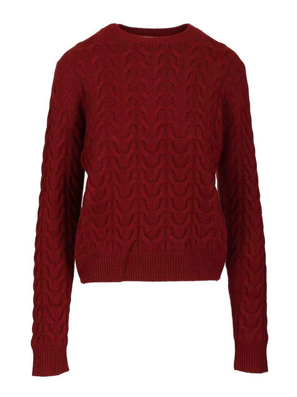 Max Mara: Strickpullover mit Rundhalsausschnitt - Rundhalspullover - Rot