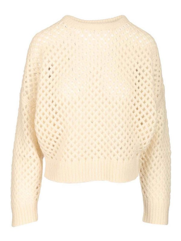 Max Mara: Strickpullover mit Rundhalsausschnitt - Rundhalspullover - Weiß