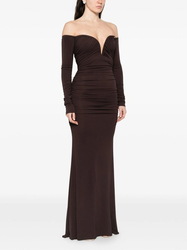 膝丈ドレス - ブラウン shop online: ELISABETTA FRANCHI
