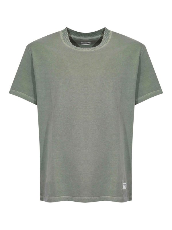 FAY: t-shirts - Green Used Effect Cotton Jersey T-Shirt