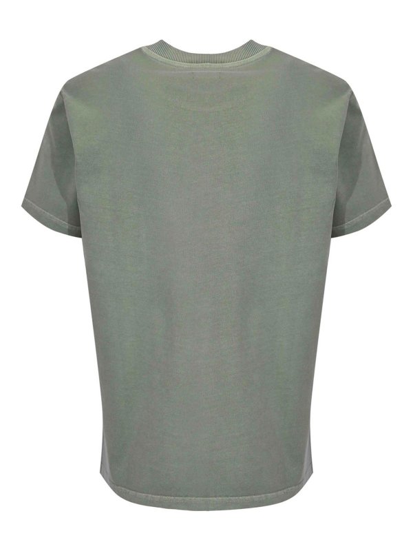 FAY: t-shirts online - Green Used Effect Cotton Jersey T-Shirt