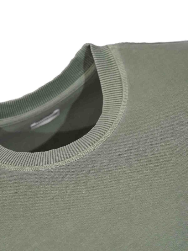 The Best Shops FAY: t-shirts - Green Used Effect Cotton Jersey T-Shirt