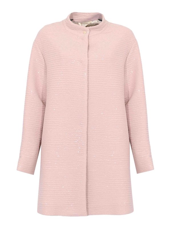 HERNO: knee length coats - Coat With Dark Pink Sequins