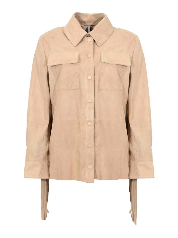 LIVIANA CONTI: leather jacket - Malcom Leather Shirt Jacket With Maxi Fringes