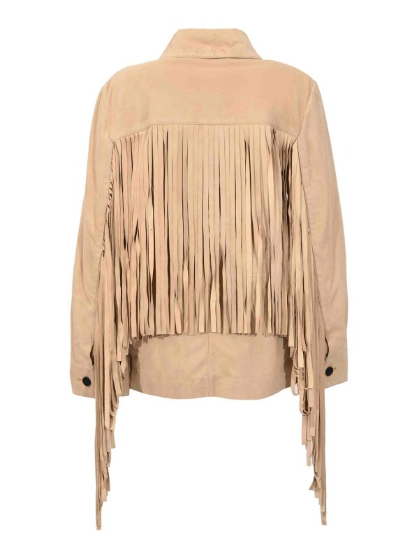 LIVIANA CONTI: leather jacket online - Malcom Leather Shirt Jacket With Maxi Fringes