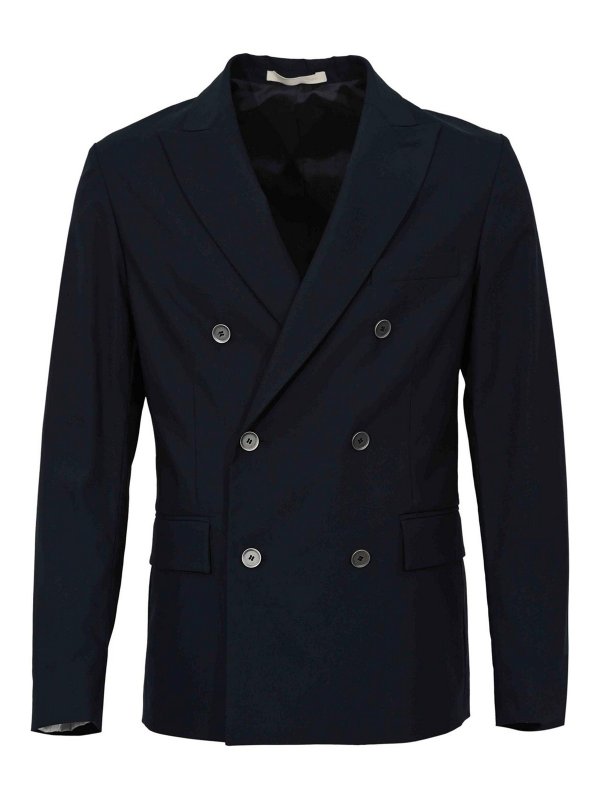 Paolo Pecora: blazers - Double-breasted jacket in blue cotton blend