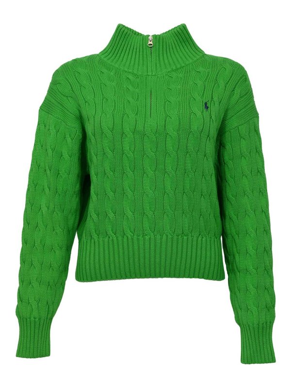 POLO RALPH LAUREN: crew necks - Woven Cotton Sweater With Green Zip