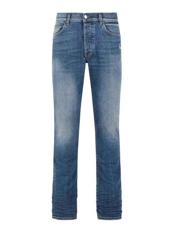 AMIRI: straight leg jeans - Stack Blue Cotton Jeans