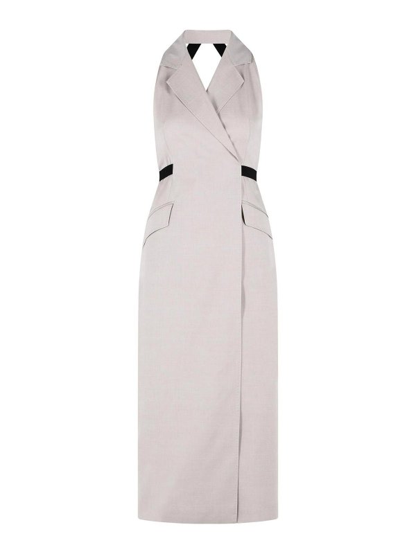 Max Mara: knee length dresses - Cime Beige Cotton And Wool Canvas Dress