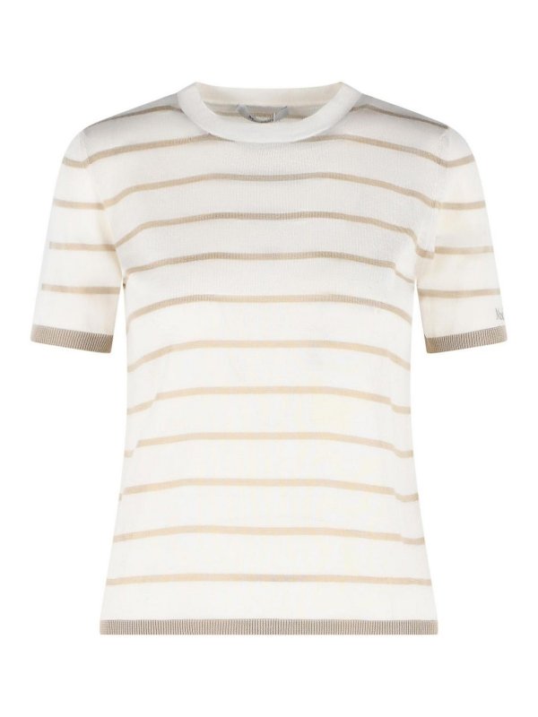 Max Mara: Strickpullover mit Rundhalsausschnitt - Rundhalspullover - Weiß