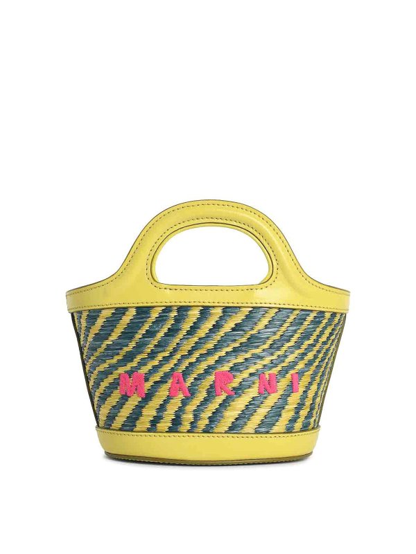 Marni: borse a spalla - Micro Bag In Pelle E Tessuto Effetto Rafia