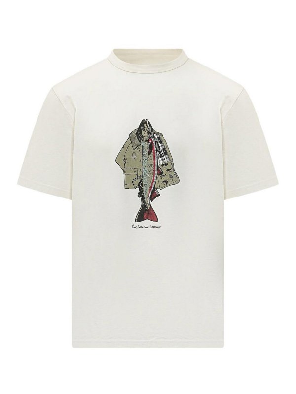 BARBOUR: t-shirts - T-Shirt In White With Fish And Jacket