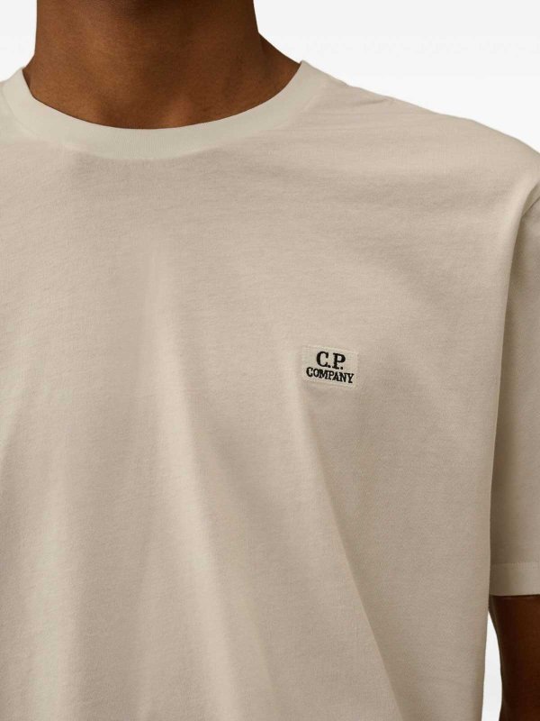 The Best Shops C.P. COMPANY: t-shirts - Beige Cotton T-Shirt With Logo