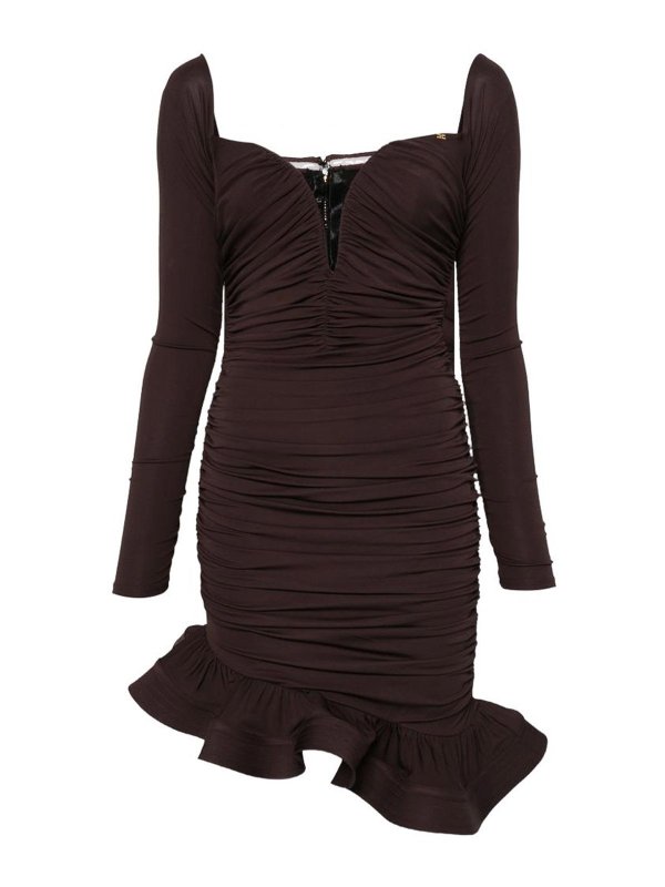 ELISABETTA FRANCHI: short dresses - Short Brown Dress With Ruffles