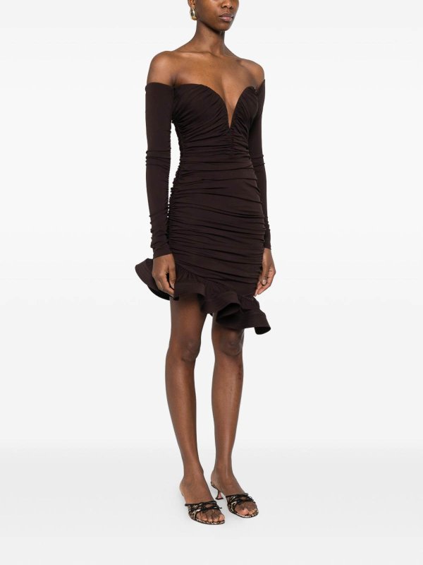 ELISABETTA FRANCHI buy online Short Brown Dress With Ruffles