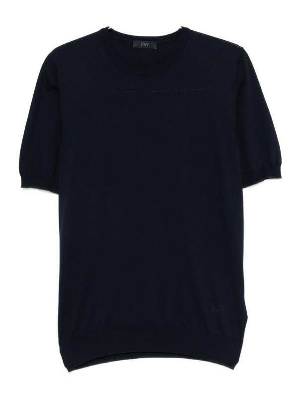 FAY: t-shirts - Blue Crew Neck T-Shirt
