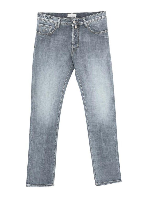 JACOB COHEN: straight leg jeans - Light Grey Five-Pocket Button Jeans