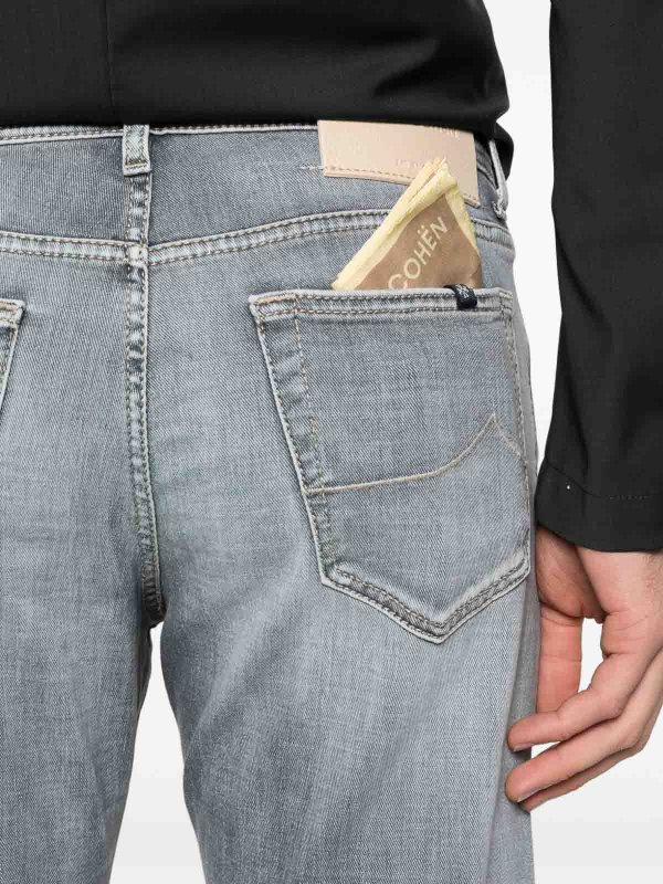 JACOB COHEN: straight leg jeans online - Light Grey Five-Pocket Button Jeans