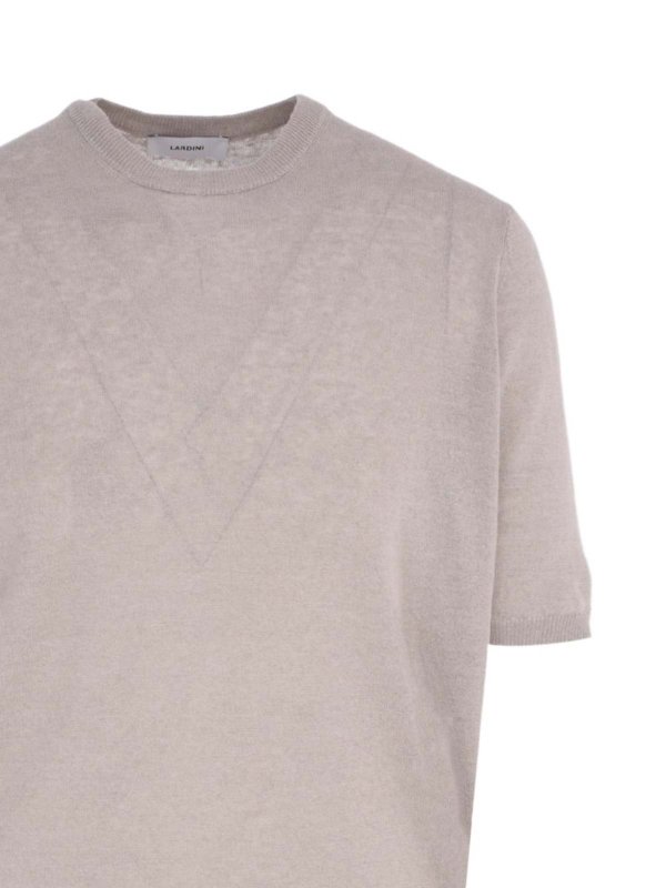 The Best Shops LARDINI: t-shirts - Beige Cotton Crew Neck Short Sleeve T-Shirt