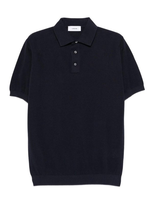 LARDINI: polo shirts - Blue Navy Cotton Short Sleeve Polo
