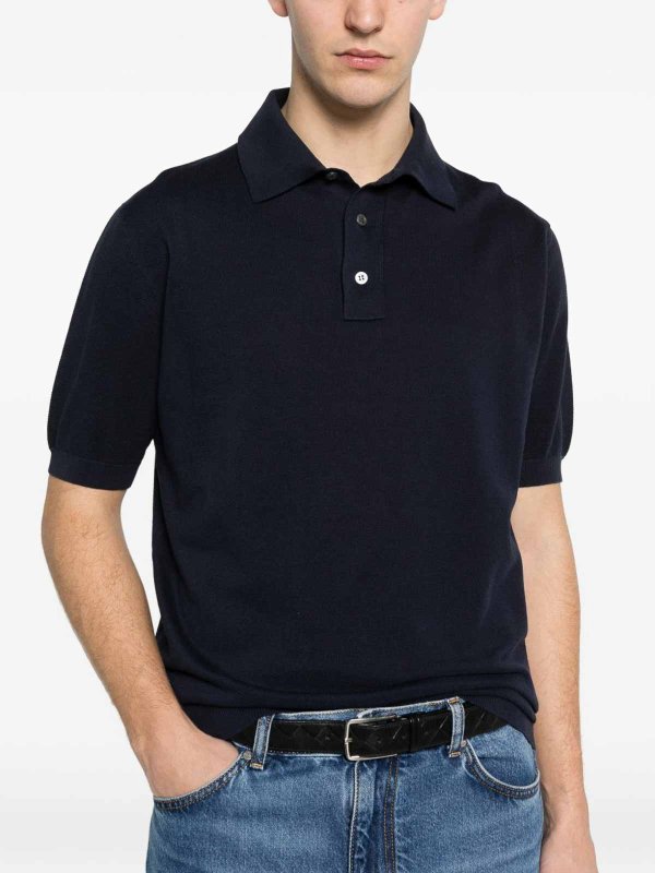 LARDINI: polo shirts online - Blue Navy Cotton Short Sleeve Polo