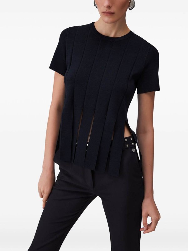 Liu Jo: t-shirts online - Black Slim-Fit T-Shirt With Fringe Cut